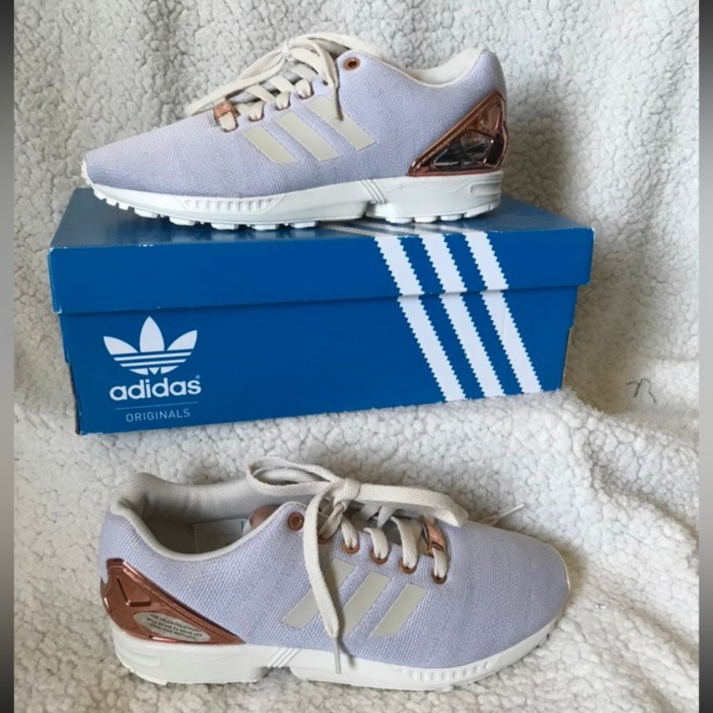 Adidas ZX Flux Torsion Shoes, Women Size 7, Cream & Rose Gold Sneakers NEW
